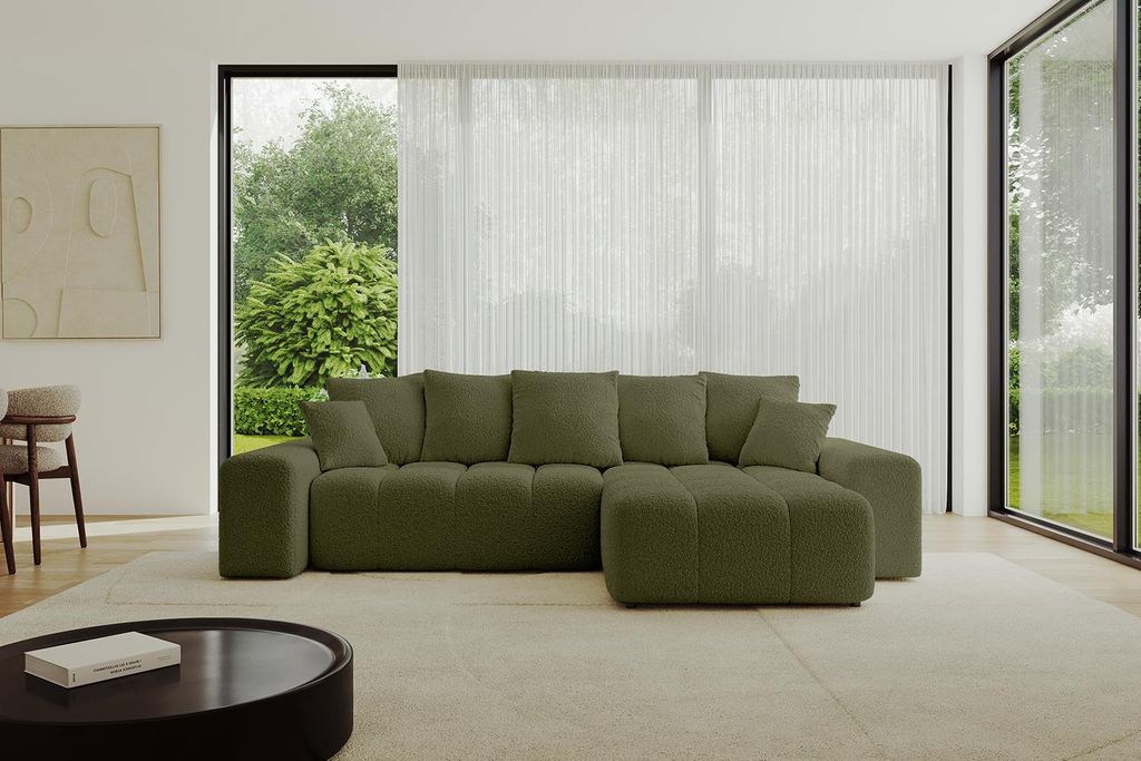 ALTDECOR Ecksofa mit Schlaffunktion und Bettkasten ENIL-L 297x189x68 cm Grün - Corner Sofa Eckcouch Couch L-Form Schlafcouch Ausziehbar Wohnlandsc...