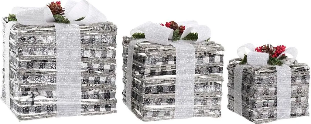 DKD Home Decor Set de Boîtes Décoratives en Métal et Rotin 25x25x29 cm