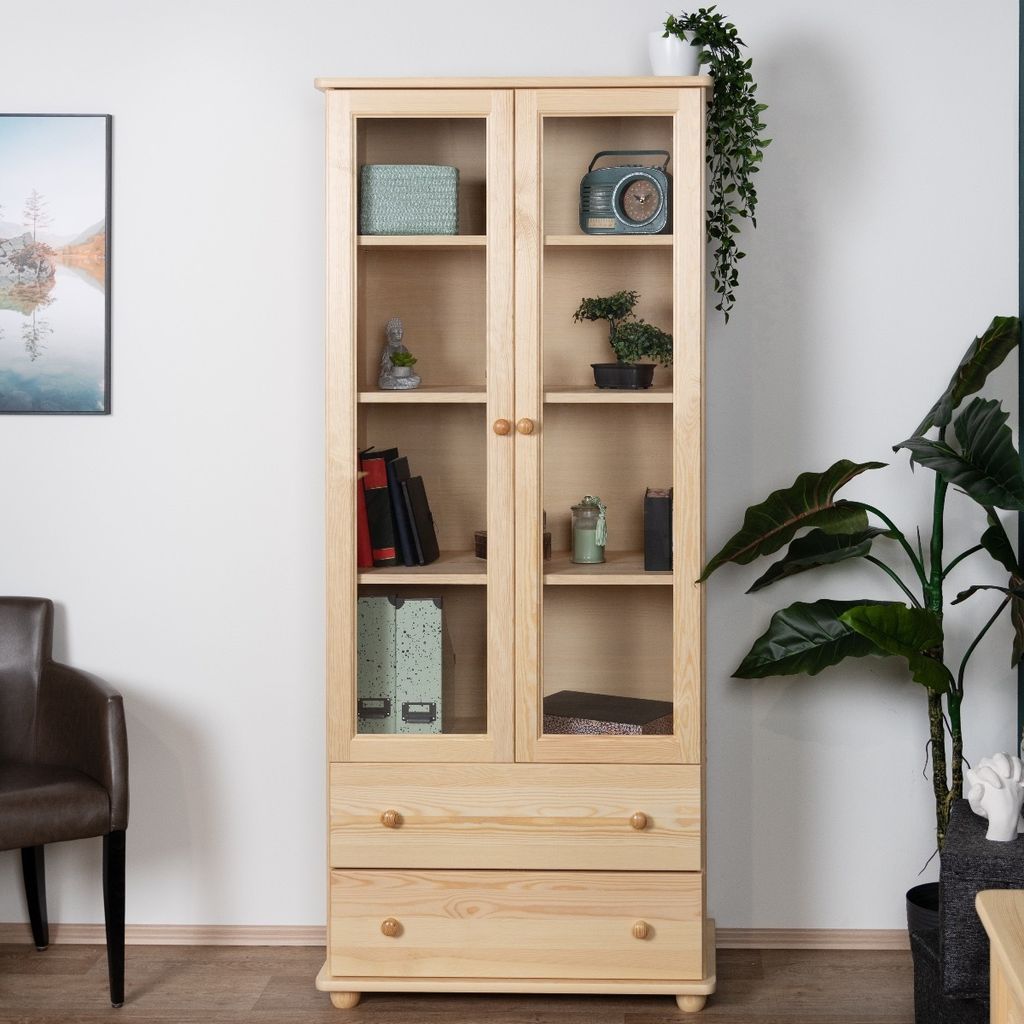 Vitrine Kiefer massiv Vollholz natur Junco 32 - Abmessung 195 x 84 x 42 cm