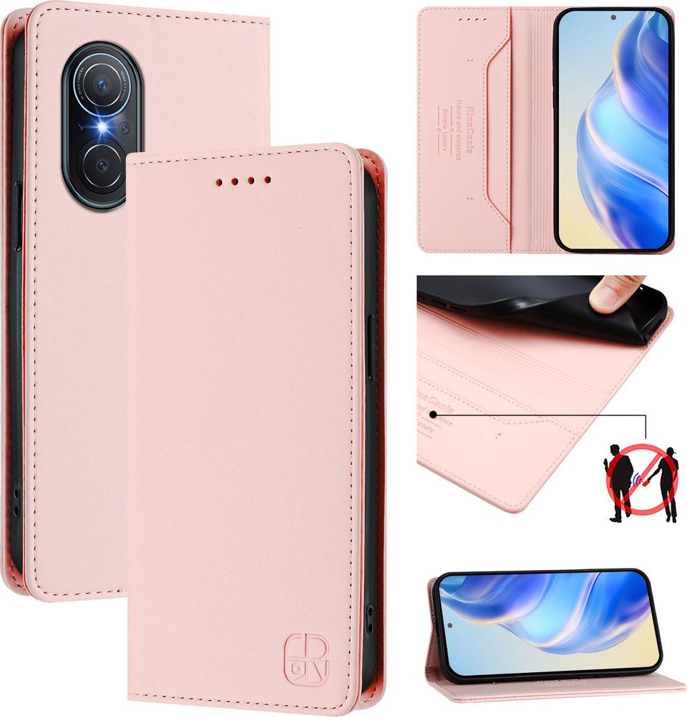 Lederhülle für Huawei Nova 9 SE/Honor 50 SE Hülle Flip Brieftasche Kartenfächern Ständer Schutzhülle Pink
