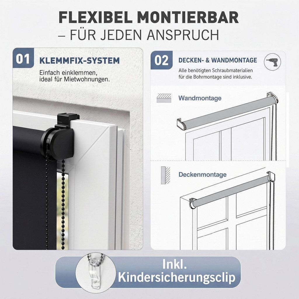 SALCAR Thermorollet gordijn zonder boren, met klemfix - Productafbeelding 