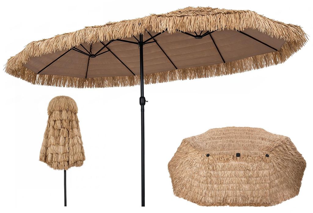 COSTWAY, parasol dwustronny, 450x260 cm, osłona z rattanu Zdjęcie produktu 