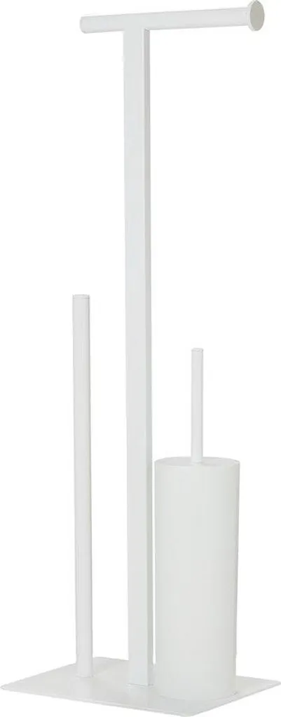 Serviteur WC 2 en 1 métal blanc avec porte-rouleau et brosse intégrée