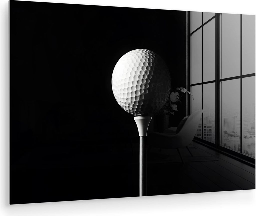 MuchoWow Glasbilder - Bilder auf Wandbild - Foto auf Glas Golfball - Minimalistisch - Weiß 120x80 cm Wanddekoration aus Glas - Acrylglasbild - Acr...