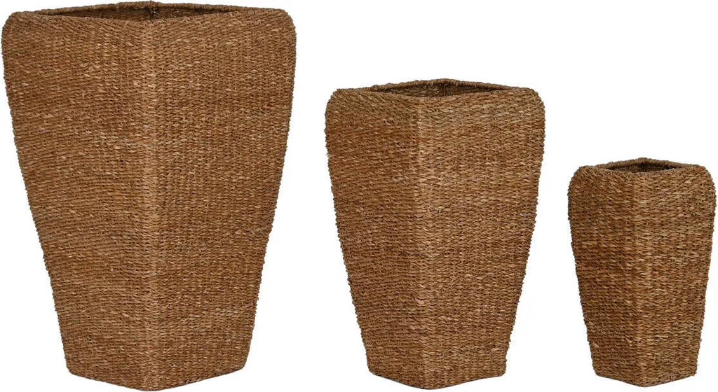 Set de 3 Jardinières Home ESPRIT en Métal et Fibre Naturelle 40x40x70 cm