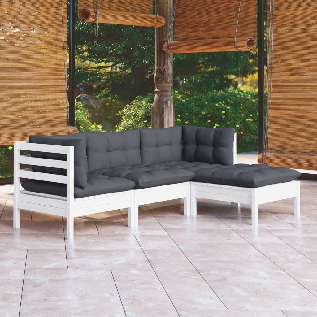 Maison Exclusive - 4-tlg. Garten-Lounge-Set mit Kissen Weiß Kiefernholz