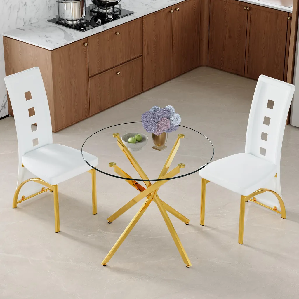 Petit Ensemble Repas Table en Verre et 2 Chaises Blanches Gain de Place - 2