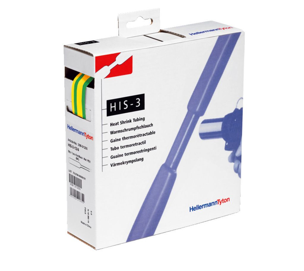 HELLERMANNTYTON Warmschrumpfschlauch, 308-30607, schwarz, 3:1, HIS-3-6,0/2,0, grün-gelb, 5 Meter