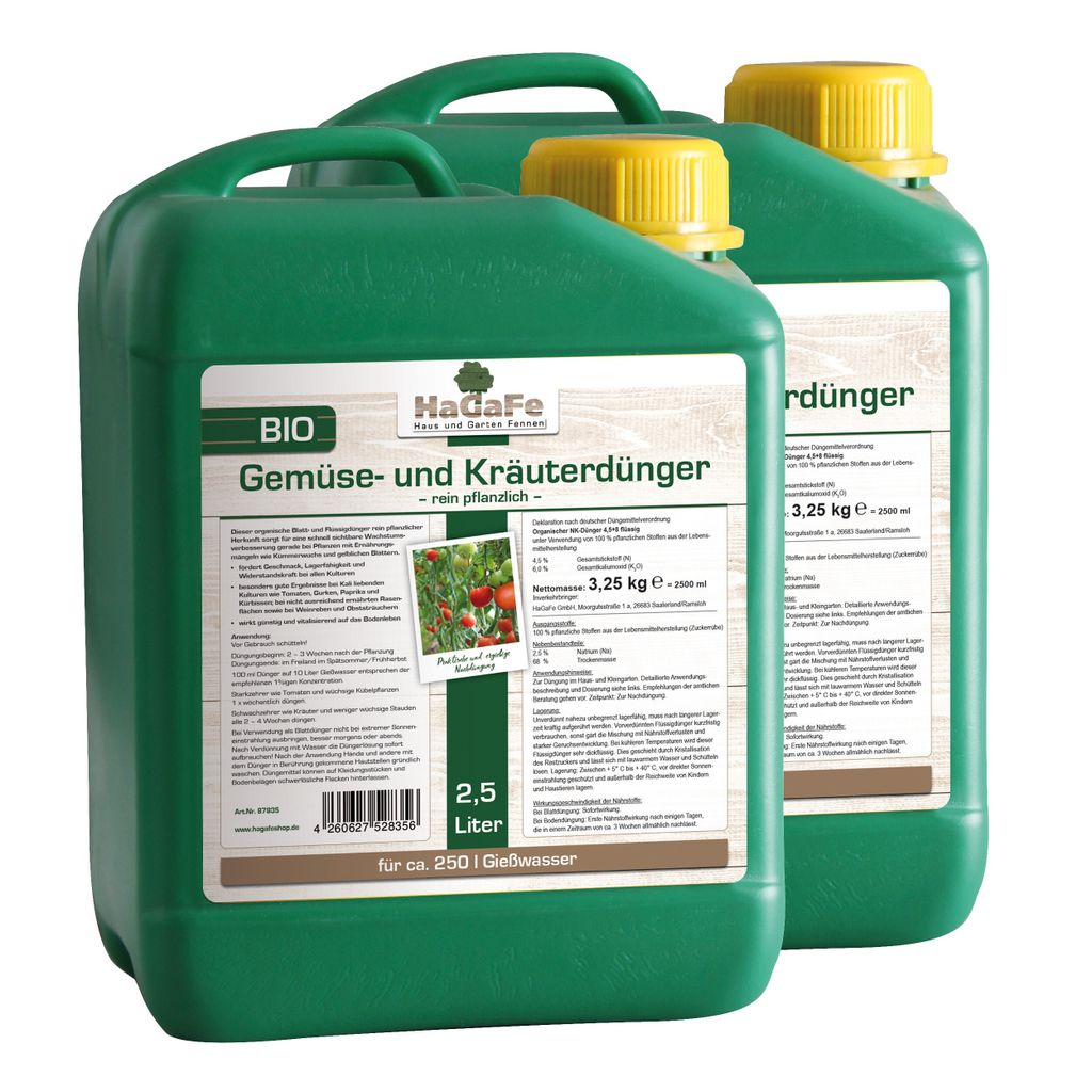 HaGaFe Flüssigdünger, Gemüsedünger, 2 x 2,5 L, Produktbild 