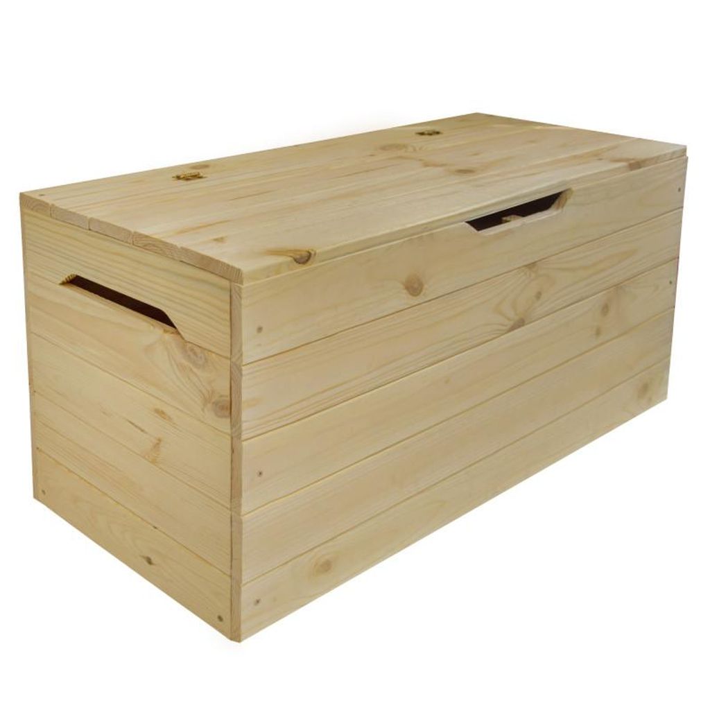 A wooden storage chest on a white background.