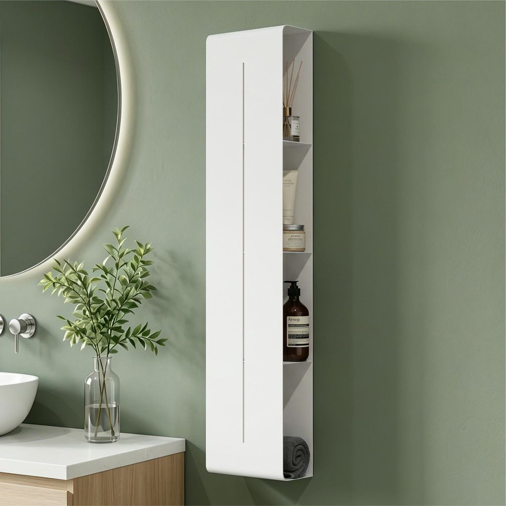 Mai & Mai Duschregal mit 4 Ablagen, Duschablage schmal, Wandregal Shampoo Halterung für Dusche 20x90x9cm, Badezimmer Organizer Weiß Reglo-16