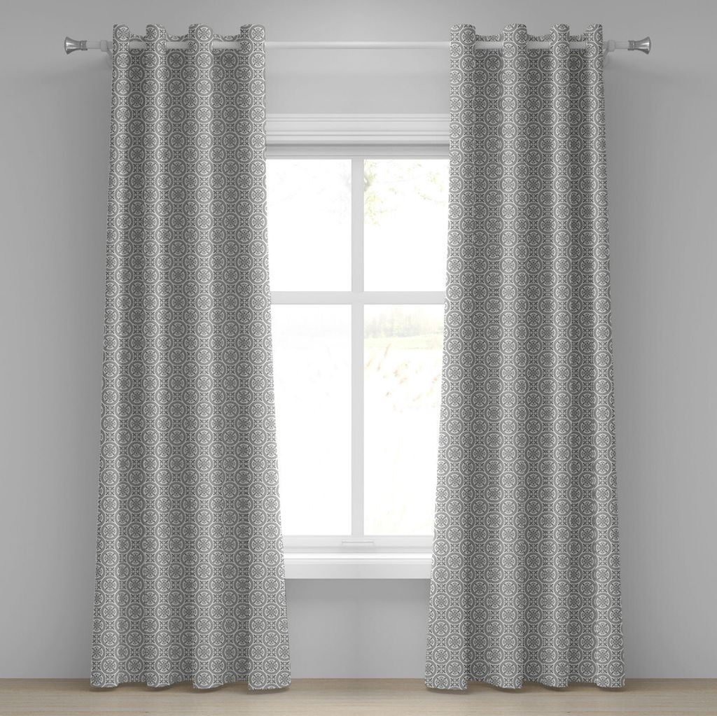 ABAKUHAUS Grau Ösenvorhang, Orientalisches Blumenmotiv Ethnisches Retro Muster Der Modernen Grafischen Boho Kunst, Dekorative 2-Panel-Fenstervorh...