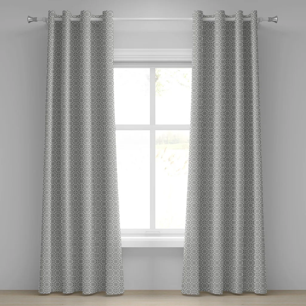 Paire de rideaux décoratifs gris et blanc art bohème 280x245 cm