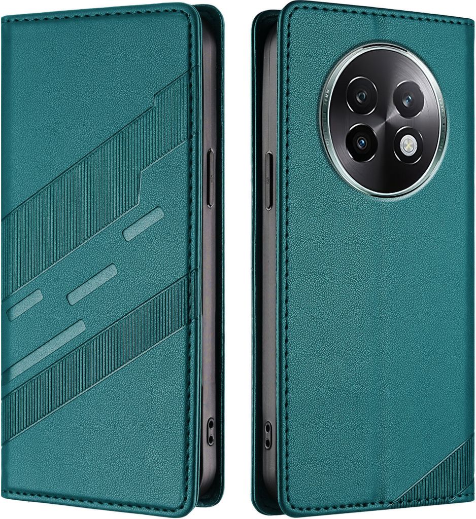Hülle für Realme 13+, Kunstleder Brieftaschen Handyhülle mit Kartenfach und Standfunktion Grün