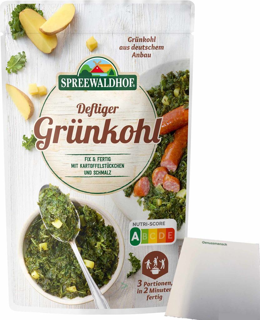 Spreewaldhof Grünkohl Fix und Fertig mit Kartoffelstückchen und Schmalz (400g Packung) + usy Block