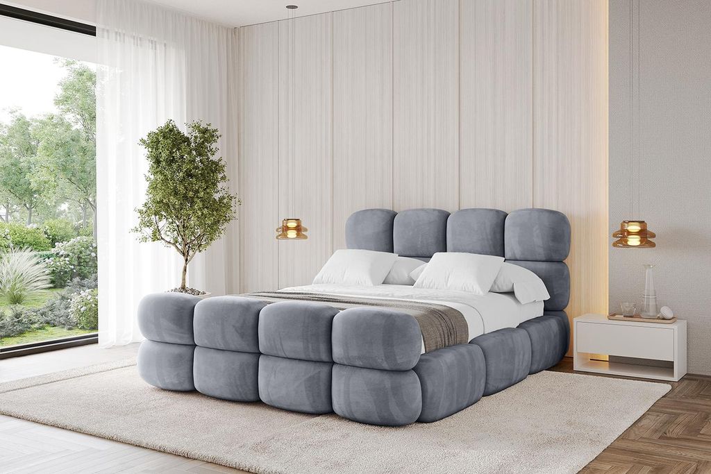 ALTDECOR Polsterbett mit Bettkasten - NOMA-Z 120x200 Grau - Bett mit Kopfteil und Fußteil, Boxbett ohne Matratze, Doppelbett mit Stauraum