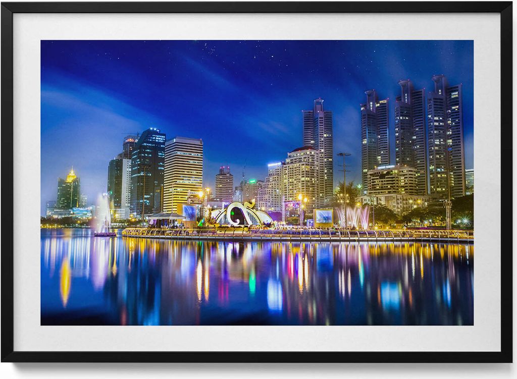 Eine Stadt voller Farben– Wandbild mit Rahmen – Gerahmtes Bild – Wanddekoration – 100x70 cm – Schwarz Rahmen