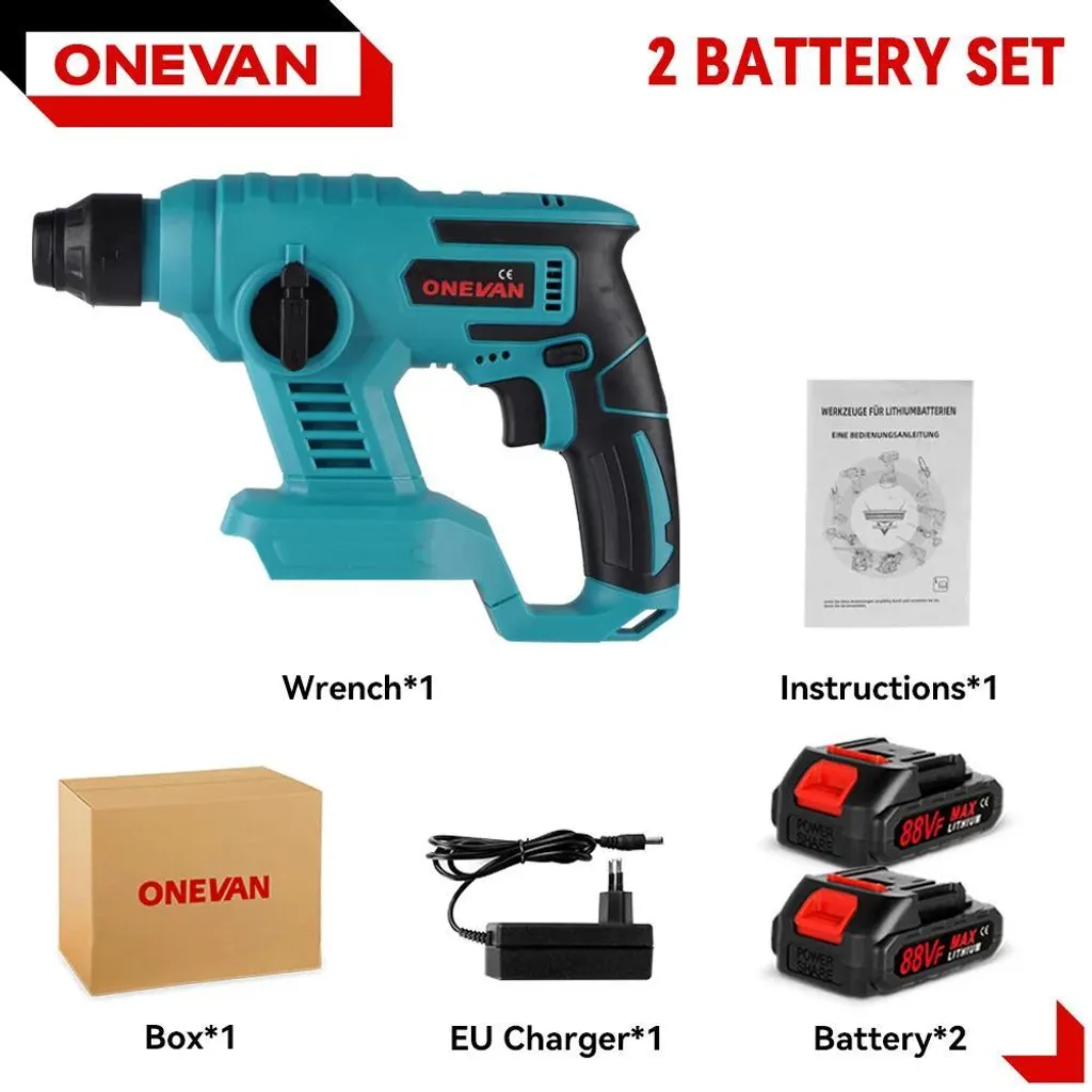 Marteau perforateur sans fil 1000W avec moteur Brushless et 2 batteries