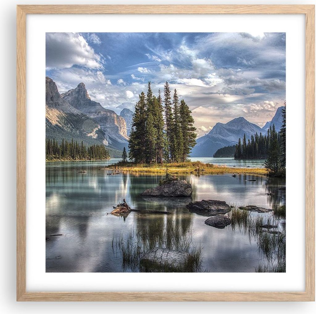Gerahmtes Poster - Rahmen in heller Eiche - See Landschaft Natur - 50x50 cm - Wand Bild - Wanddeko - Wandbilder - Wandposter - Bilderrahmen - Bilde...