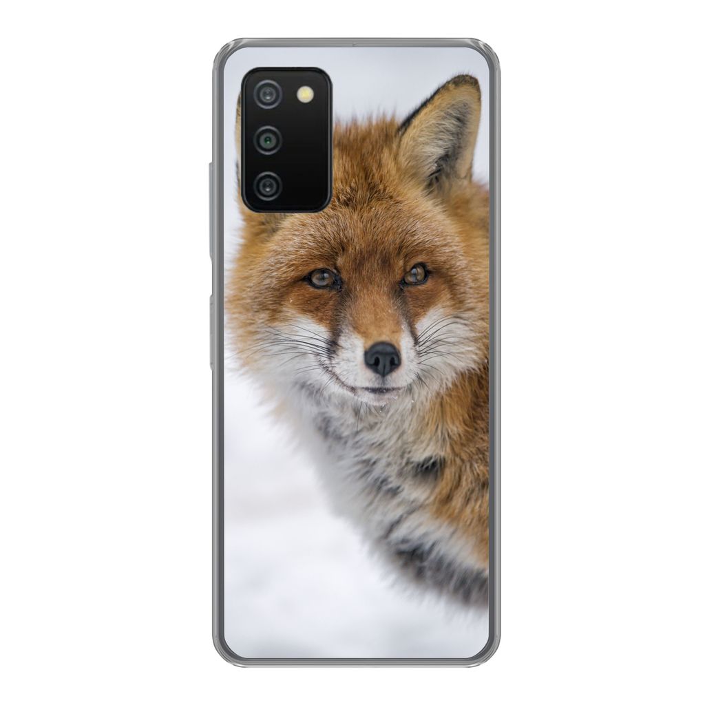 MuchoWow Handyhülle Schutzhülle Hülle für Samsung Galaxy A03s Fuchs - Porträt - Schnee Silikon Softcase Handy Hülle - Schutz