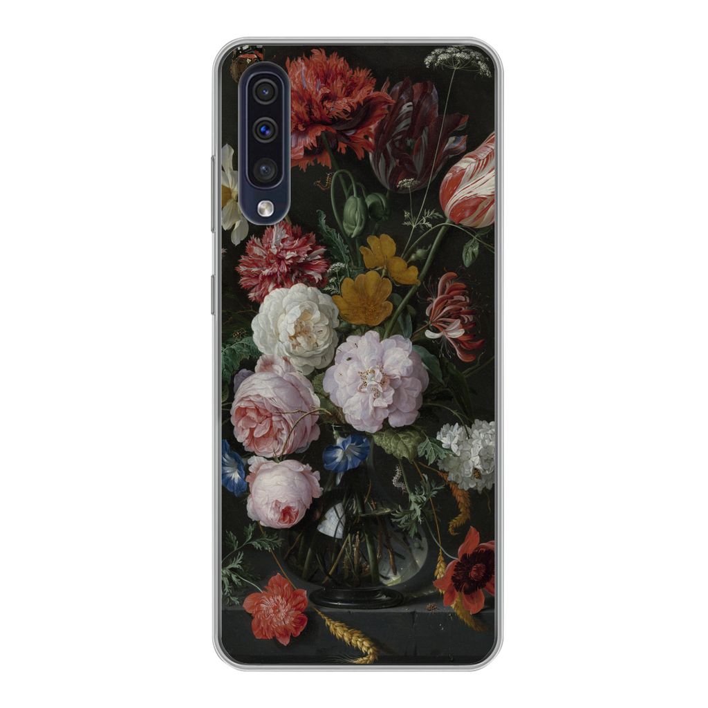 MuchoWow Handyhülle Schutzhülle Hülle für Samsung Galaxy A30s Stilleben mit Blumen in einer Glasvase - Gemälde von Jan Davidsz. de Heem Sili...