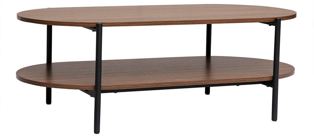 Miliboo - Ovaler Couchtisch mit dunkler Nussbaumholz-Finish und Metall L115 cm BRUNA