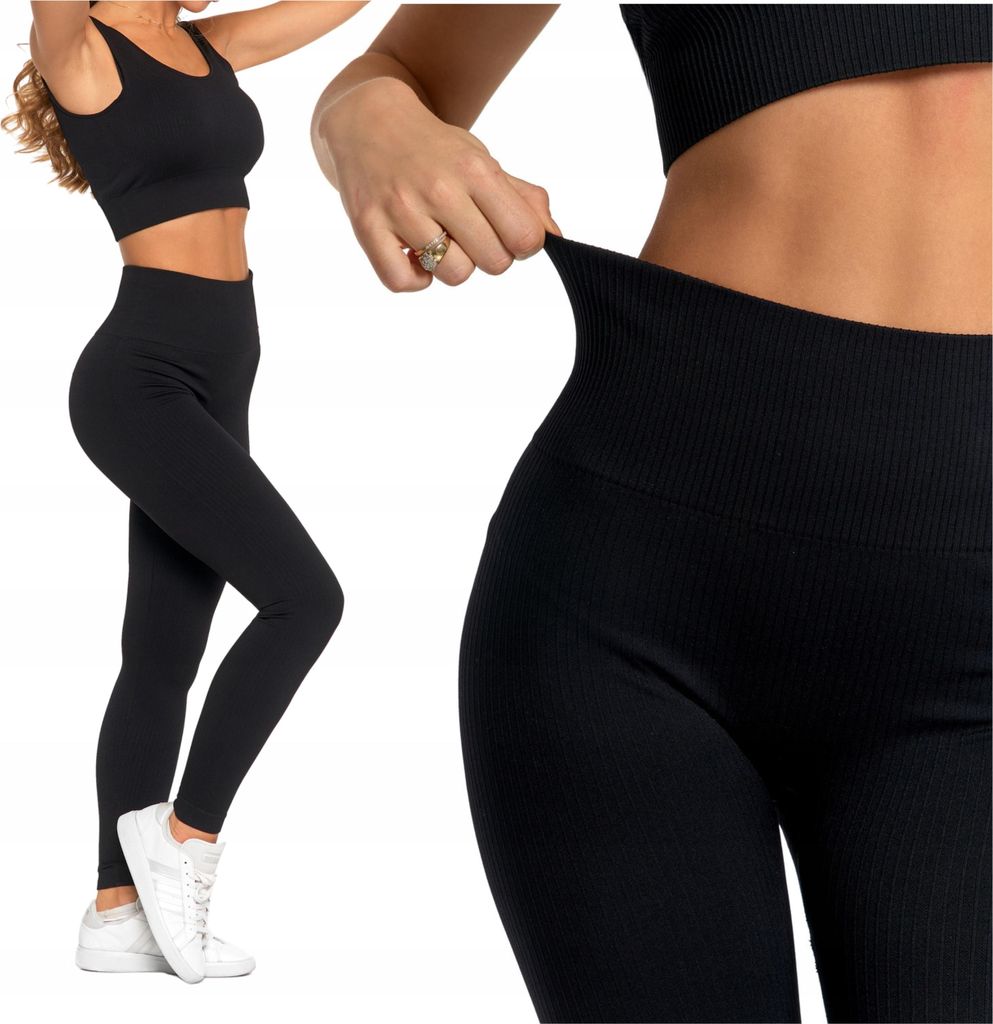 Damen Sport Leggings High State Blickdicht Gerippt Bequem MORAJ S/M