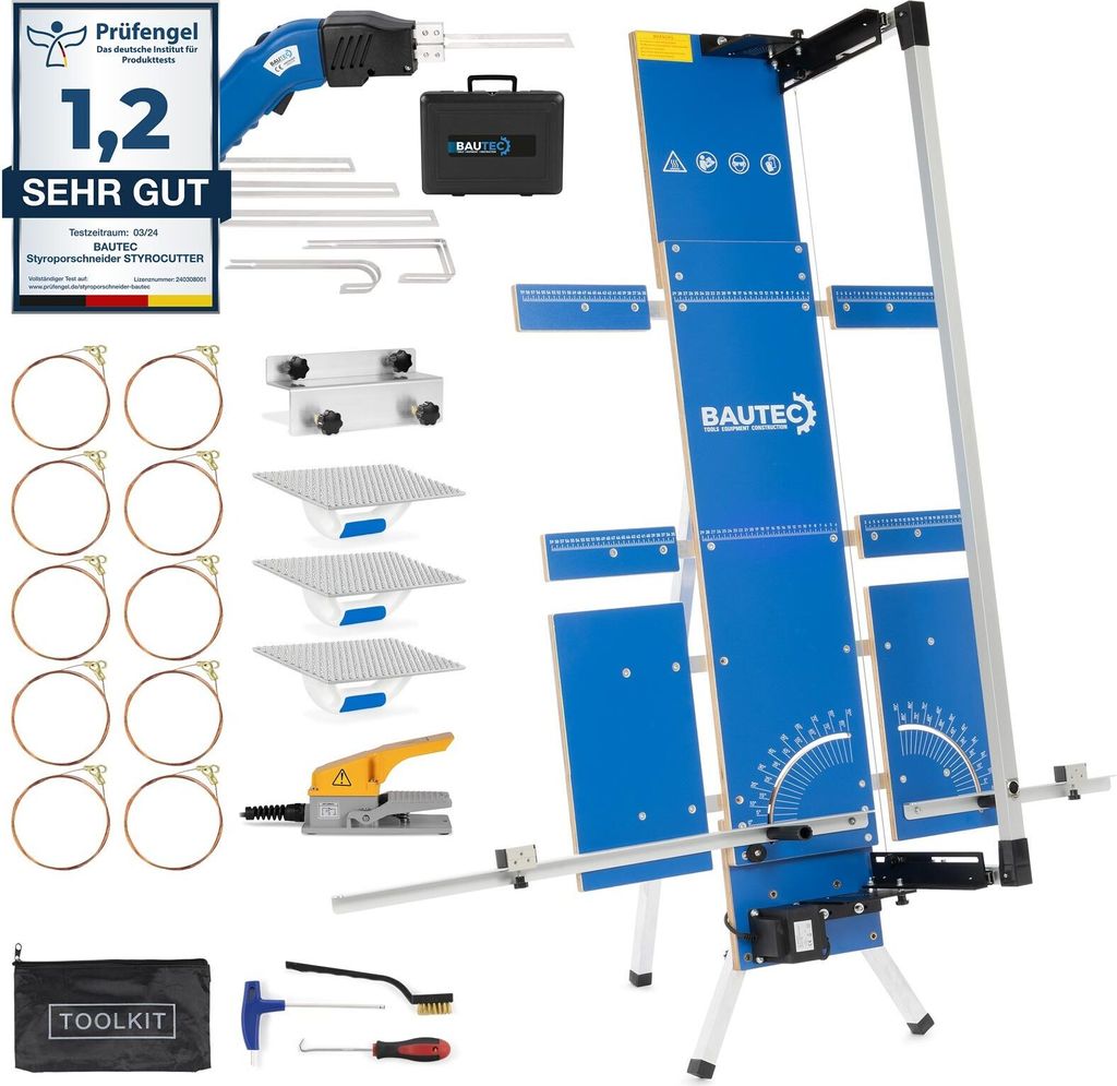 BAUTEC Styroporschneider GAZELLE 7 + STYROCUTTER 250W » Set inkl. 10 Schneidedrähte, Gerüsthalterung, Schleifraspel