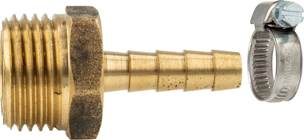 tecuro Sauger Schlauchtülle Ø 7 mm x 1/2 Zoll AG und W4 Schlauchschelle 8-12 mm