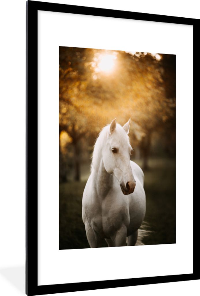 MuchoWow MuchoWow Gerahmtes Poster Pferd - Sonne - Herbst - Tiere - Natur 60x90 cm - Poster mit zchwarzem Bilderrahmen - Dekoration - Wandposte...