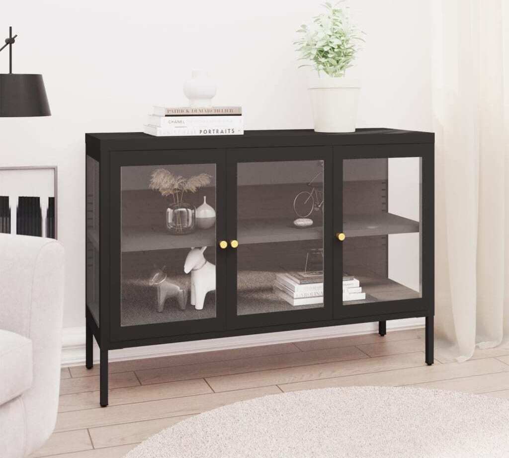 "Rabatt" Mehrzweckschrank/Vitrine/Sideboard - Modernes Design - Schwarz 70x35x70 cm Stahl und Glas - Kommoden CC13248