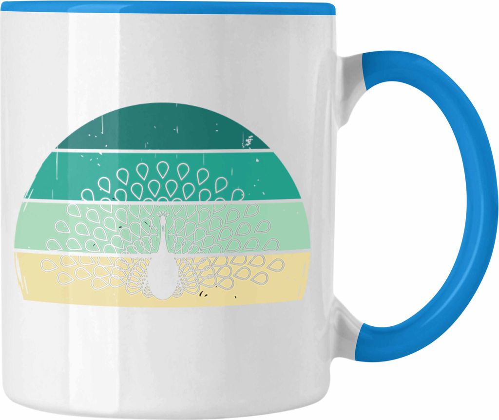Trendation - Pfau Deko Tasse Geschenk Schöne Grafik Pfauen-Besitzer Geschenkidee Retro (Blau)