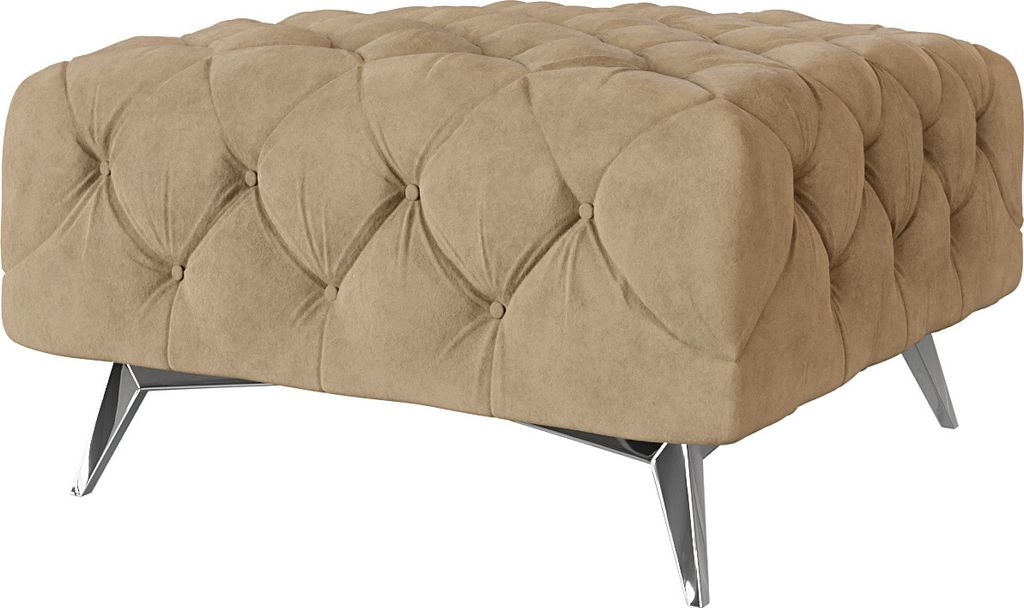 S-STYLE MÖBEL - Chesterfield Polsterhocker Cleo mit Silber Metall Füßen aus Beige Samtstoff, B/T/H: 80 cm / 80 cm / 45 cm