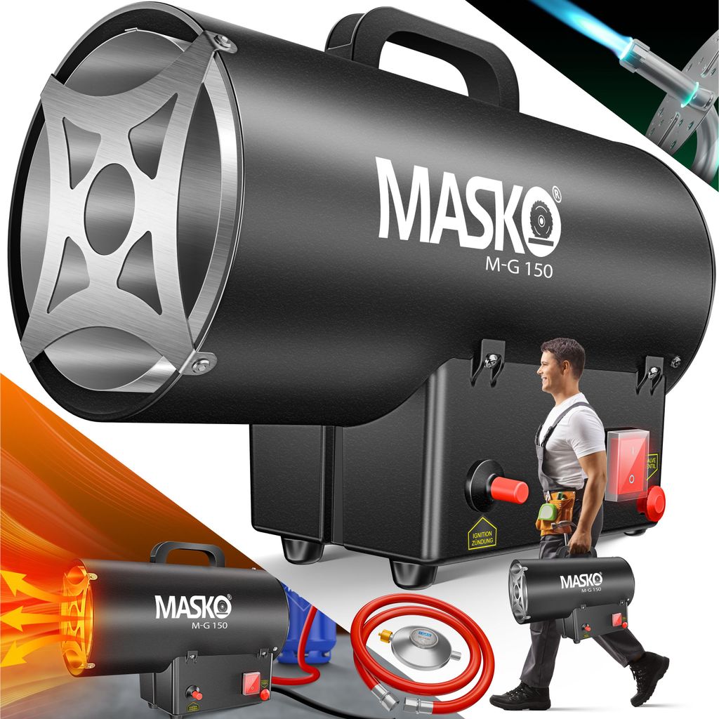 MASKO Gasheizgebläse Gasheizer Heizkanone Gasheizstrahler Bauheizer Gas Heizgerät heizstrahler Heißluftgenerator inkl. Gasschlauch & Druckmind...