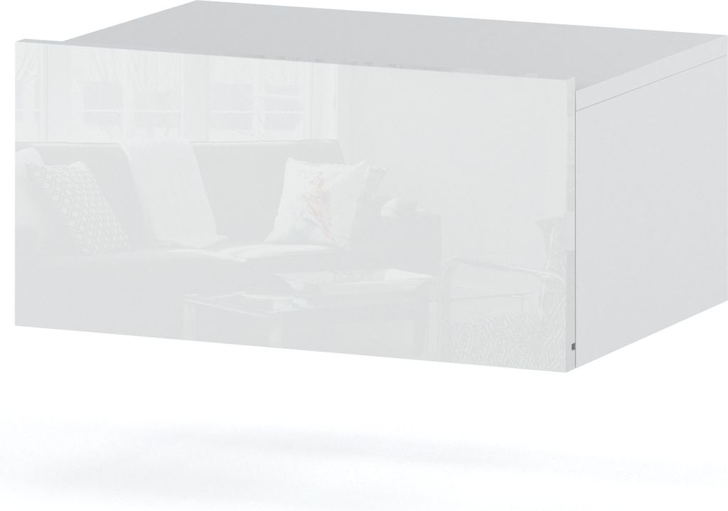 MRBLS Nachttisch Wandmontage - Nachttischschrank Hängend - Modernes Design Wandschublade - Nachttisch Wand –Nachtschrank - Weiß Glanz – 45x19x32