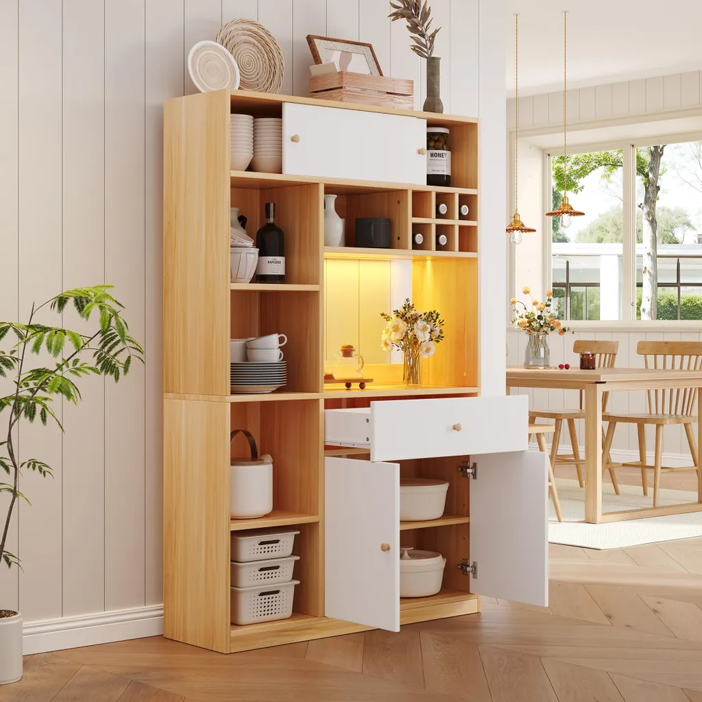 Buffet de cuisine pour ranger vaisselle et micro-ondes, solution LED - 8