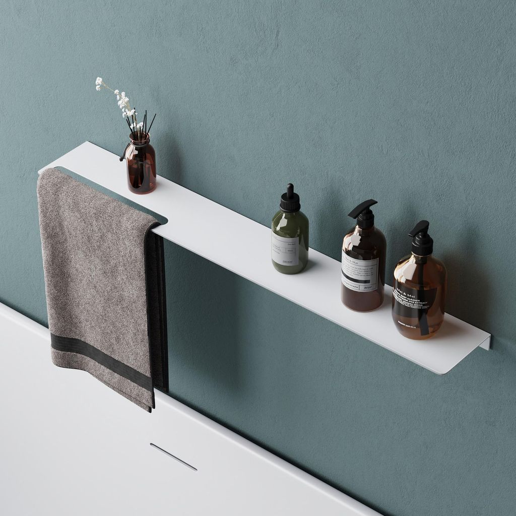 Mai & Mai Duschablage zum Bohren oder Kleben Duschregal Badablage aus Aluminium 80cm Badezimmerablage zur Wandmontage Organizer Matt weiß Reglo-06