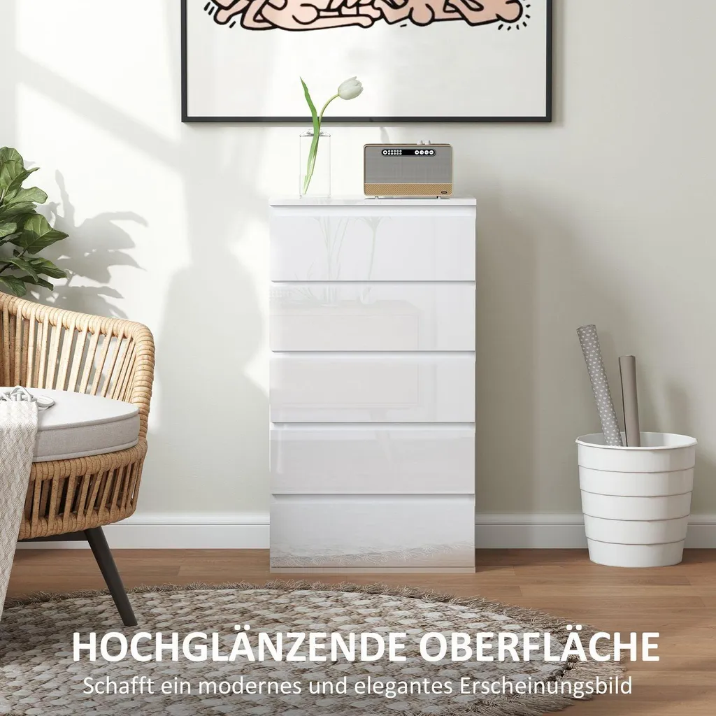 Buffet haut blanc à 5 tiroirs pour rangement bureau et salon modulable - 5