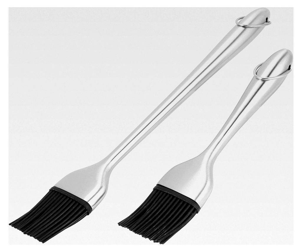 Edelstahl Grillpinsel, Silikonpinsel mit langem Stiel, hitzebeständig für BBQ und Küche, 2 Stück