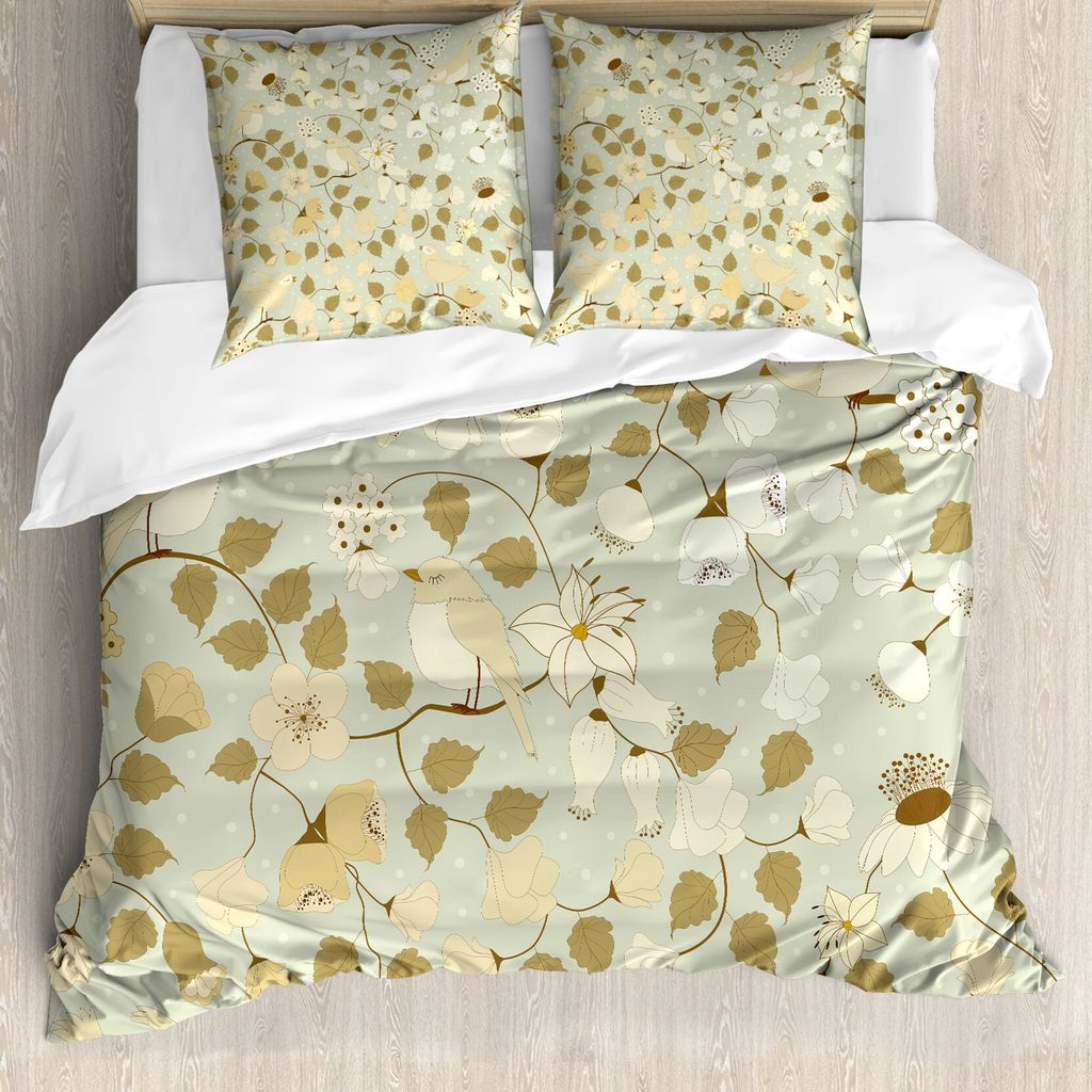 ABAKUHAUS Blumen Bettbezug, Vintage Retro Strudel, Milbensicher Allergiker geeignet mit Kissenbezügen, 200 cm x 200 cm - 80 x 80 cm, Pistachio Gr...