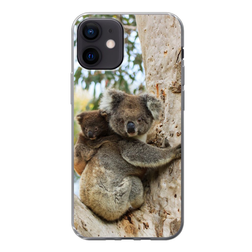 MuchoWow Handyhülle Schutzhülle Hülle für iPhone 12 Koalas - Kind - Baum - Jungen - Mädchen Silikon Softcase Handy Hülle - Schutzhülle