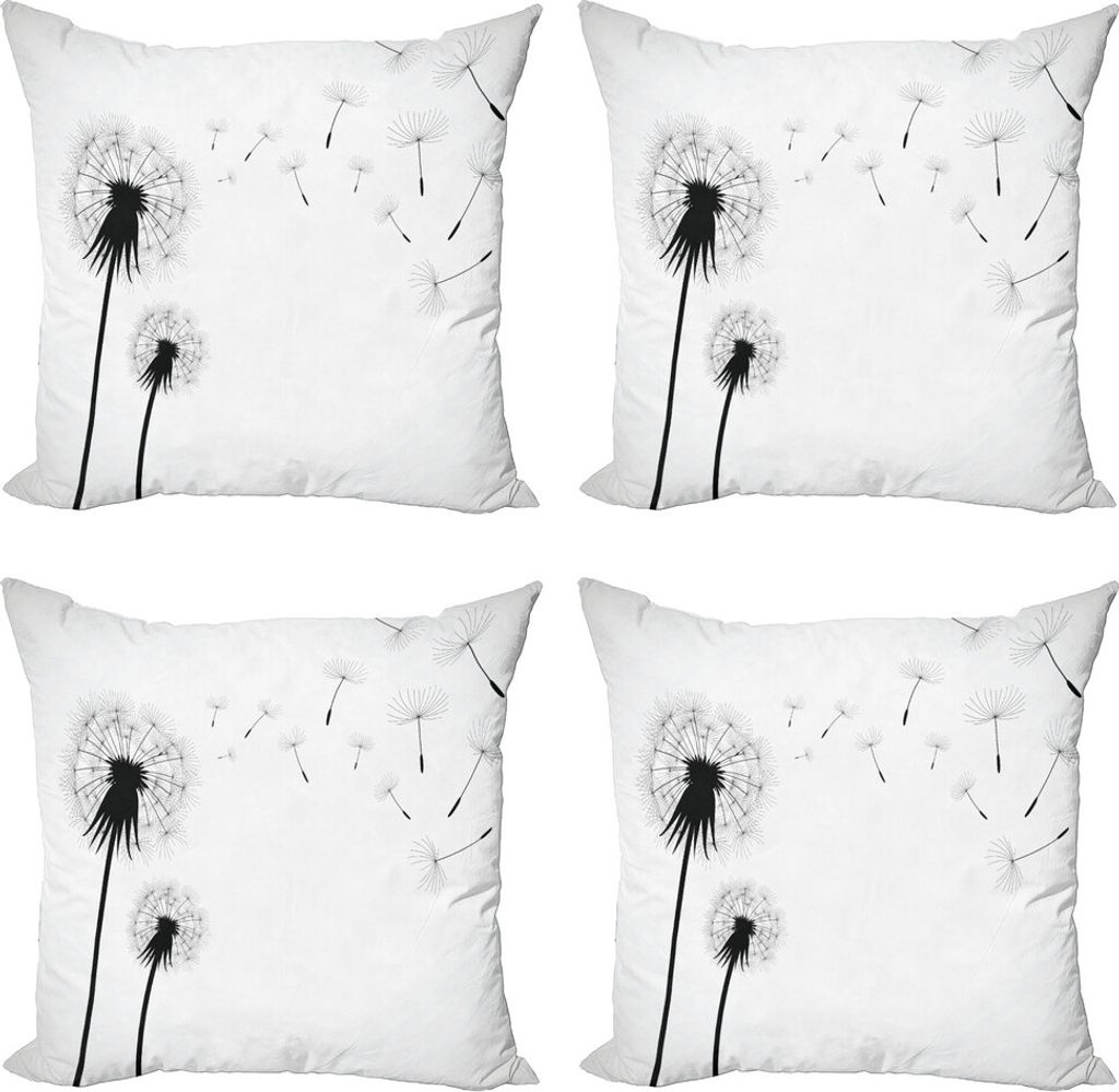 ABAKUHAUS Löwenzahn Kissenbezug Set (4 Stück), Seed weggeblasen Floral, Moderner Doppelseitiger Digitaldruck, 45 cm x 45 cm, Schwarz-Weiss