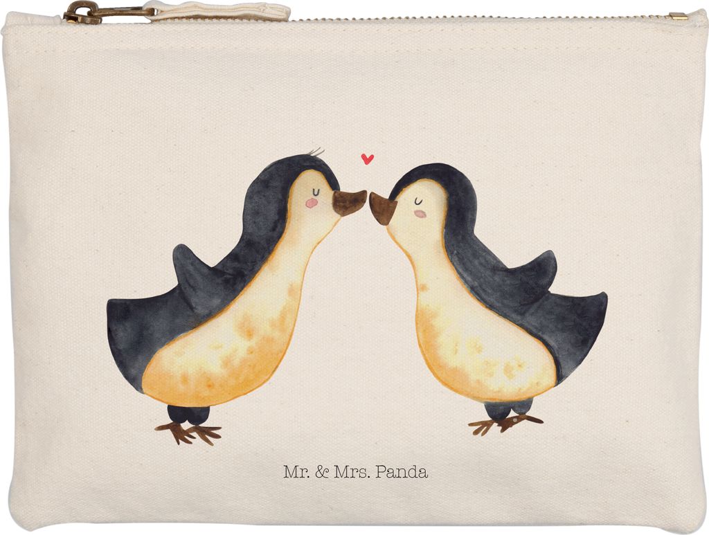 Mr. & Mrs. Panda Kosmetiktasche Pinguin Liebe Größe M - Weiß - Geschenk, Gastgeschenk, Hochzeit, Freundin, Pinguine, Etui, Federtasche, Kulturta...