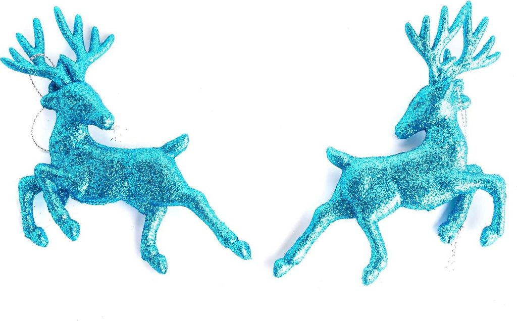 Deko Hirsch 2er Set mit Glitzerüberzug blau