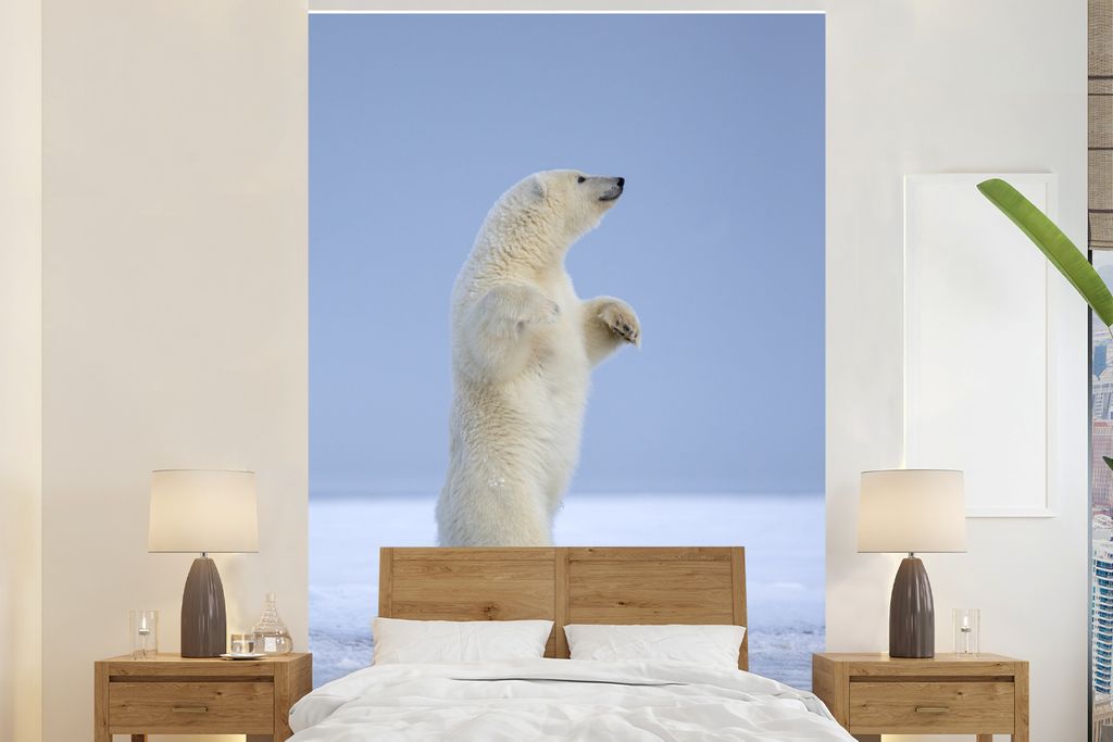 MuchoWow Fototapete für Wohnzimmer oder Schlafzimmer Wandtapete Vinyl Motivtapete Eisbär - Schnee - Winter - 180x280 cm - Wallpaper