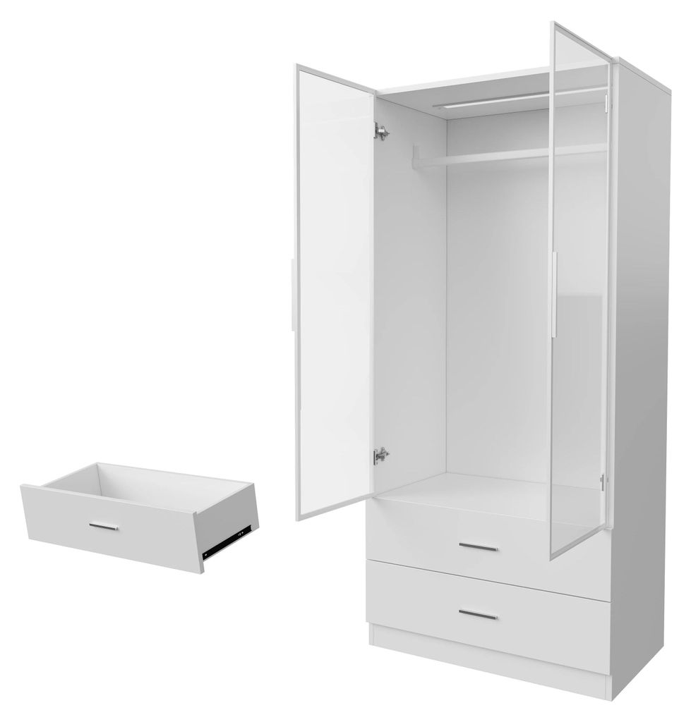 Mobiler Kleiderschrank - Faltbarer Schrank - Glastüren - PP-Kunststoff - Freistehend - Moderner Stil - Weiß