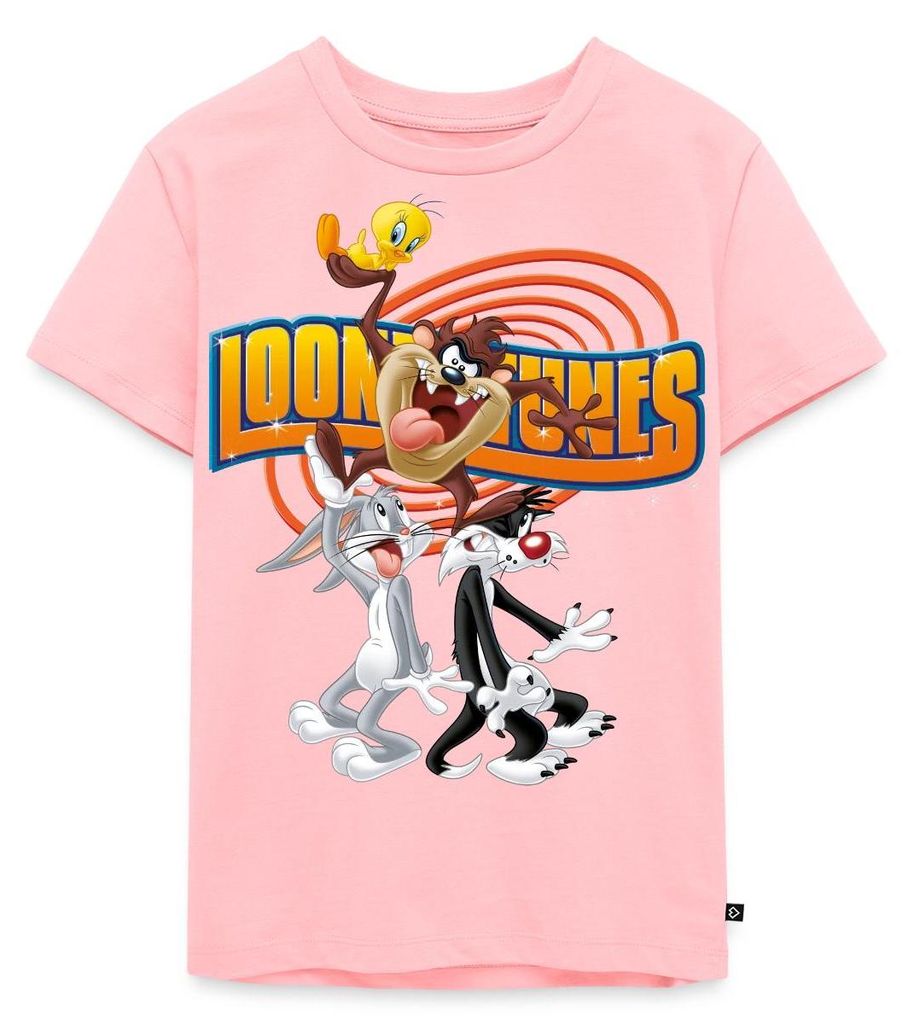 Spreadshirt Looney Tunes Bugs Bunny, Taz, Sylvester & Tweety Kinder Premium T-Shirt, 134/140 (8 Jahre), Rosa