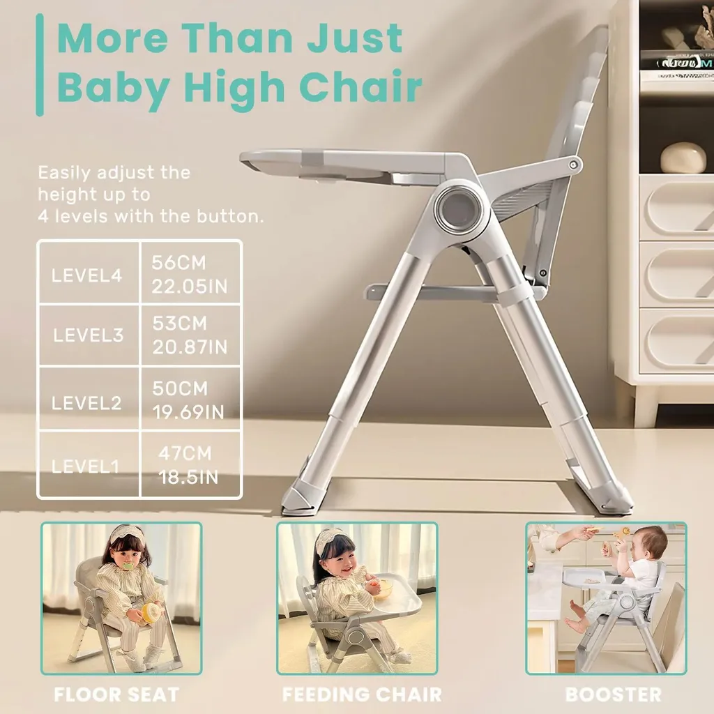 Chaise haute repas bébé grise multi-usage, idéale pour petits espaces - 5