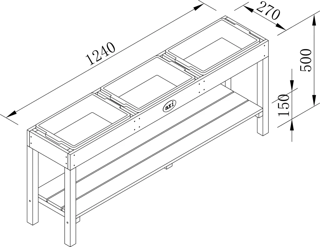 Table sable et eau en bois 124 cm AXI avec étagère de rangement bas