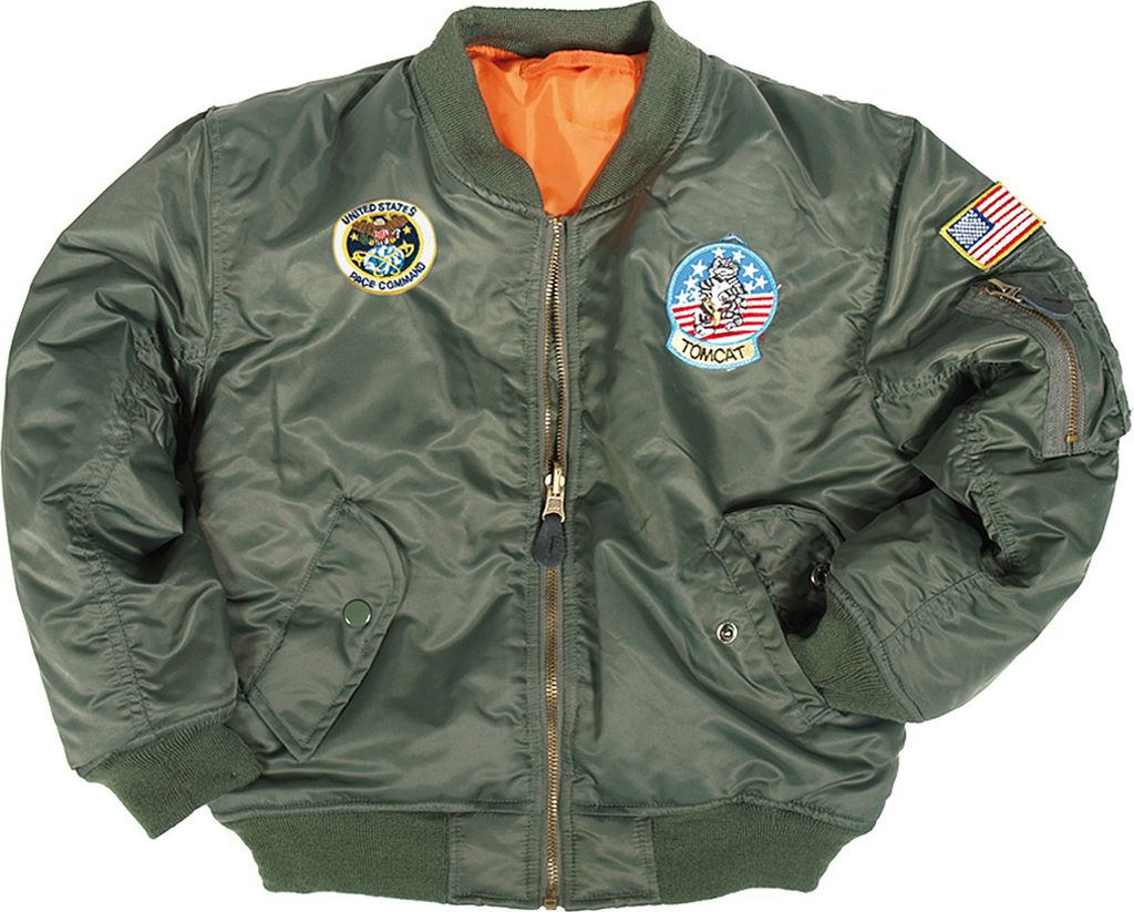 Kinder Fliegerjacke MA1 mit Abzeichen oliv, L